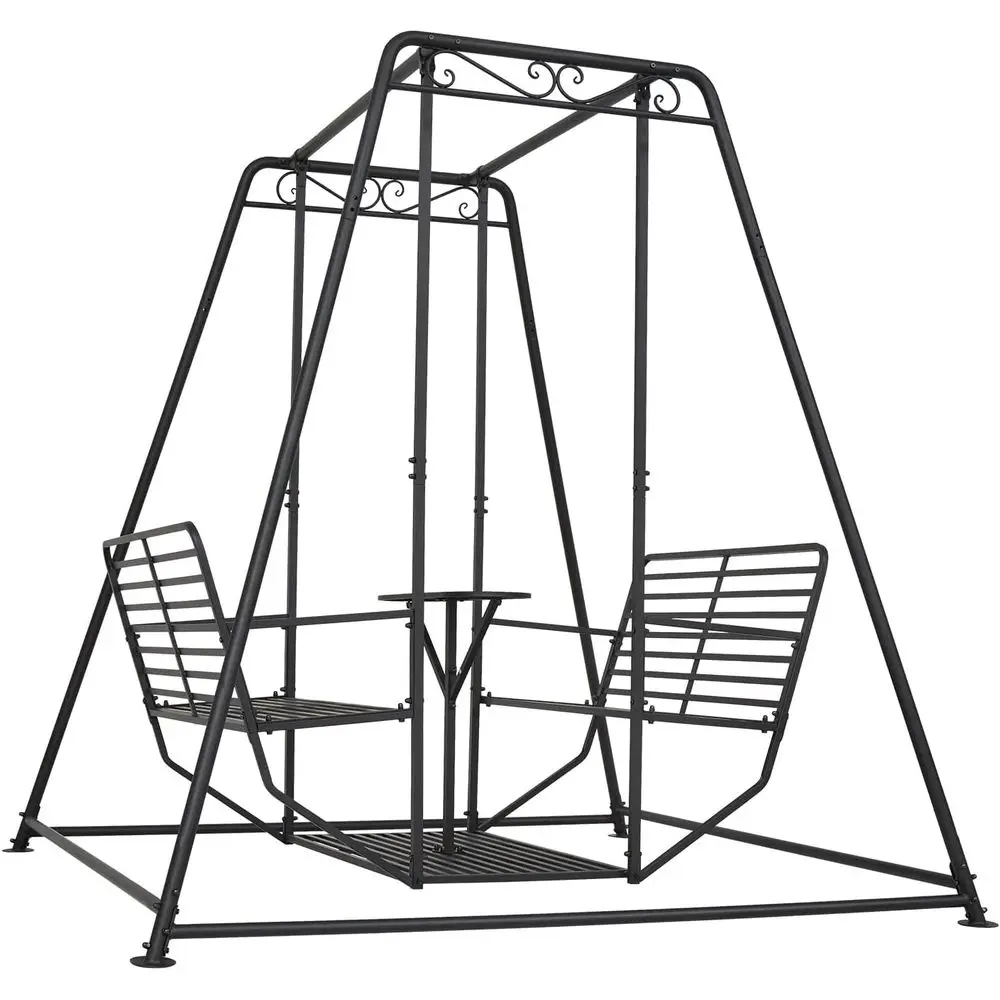 

Heavy-Duty 87 Outdoor Metal Swing Set with Bench, Table, and Chairs for Patio and Garden