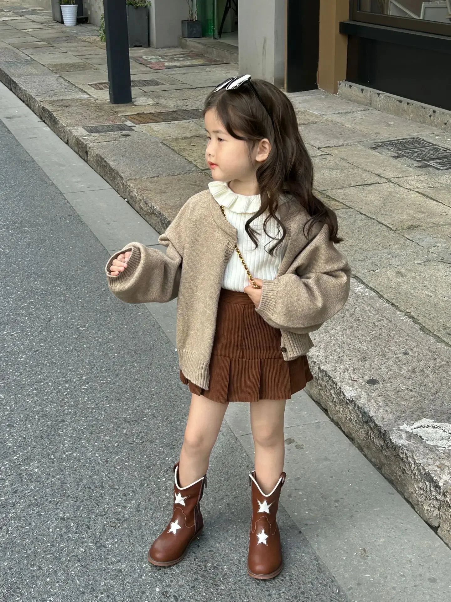 Girls Suits 2024 Autumn New Childrens Clothes Girls Baby Sweater Cardigan Ruffled Bottom Shirt Skirt Three-piece Set Casual