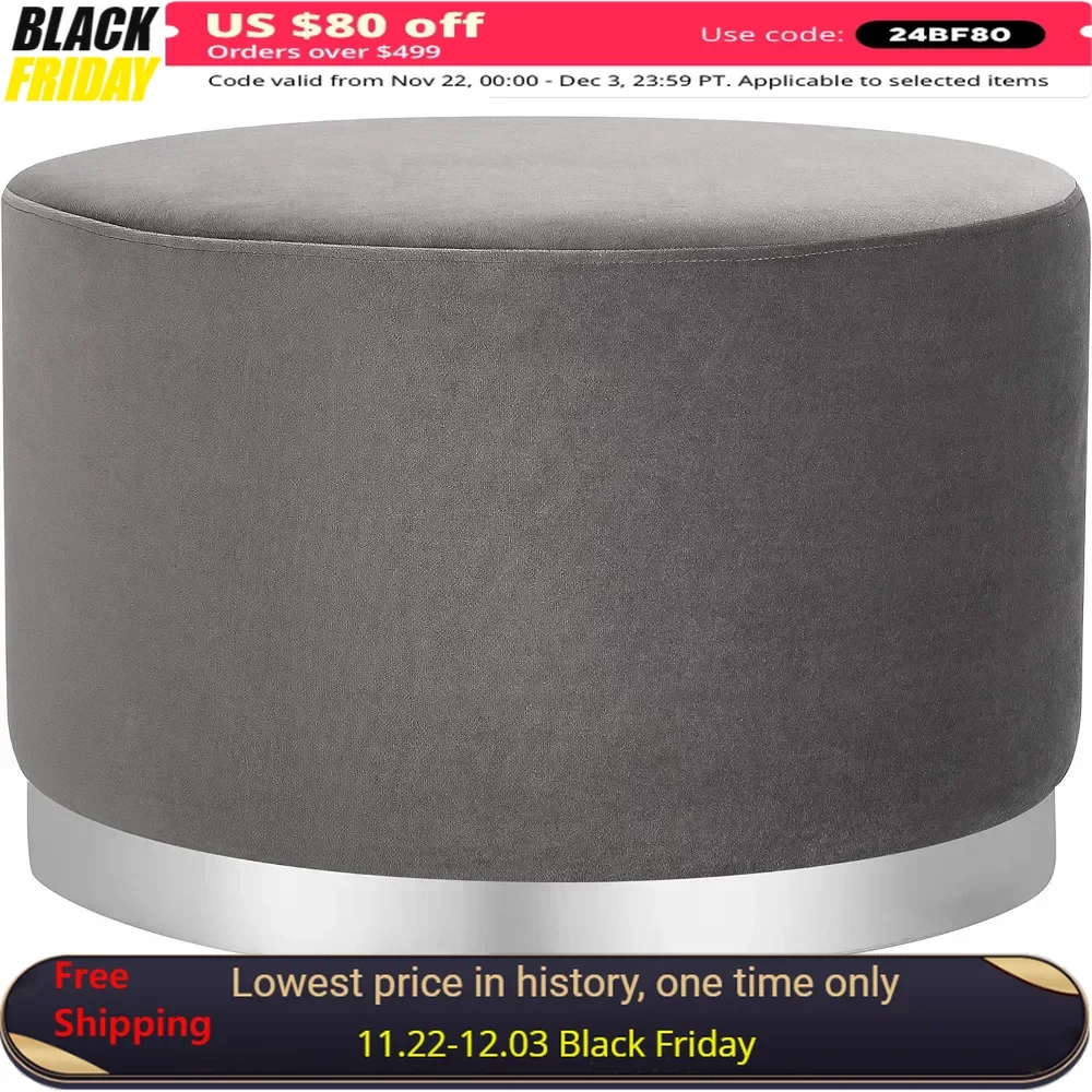 Velvet Ottoman Foot Stool – Soft Large Padded Stool – Silver Trim - Coffee Table–Decorative Furniture – Foot Rest