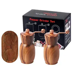 Manual Pepper Grinder,Hand-Cranked Grinder,Acacia Wood Body,Metal Handle,Ceramic Blades,Retro Salt Mill,Kitchen Spice Crusher