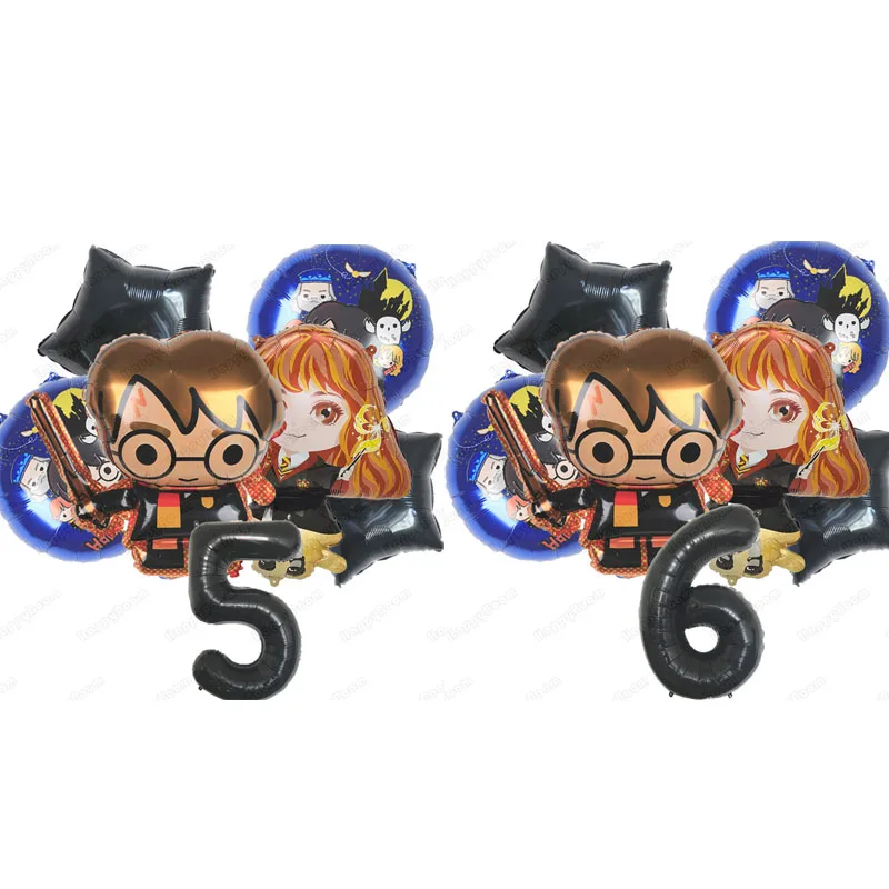 Juego de globos de dibujos animados de Harry Potter, 7 Uds., decoración para fiesta de cumpleaños con temática de Academia Mágica, juguete para Baby Shower, suministros para regalos para niños
