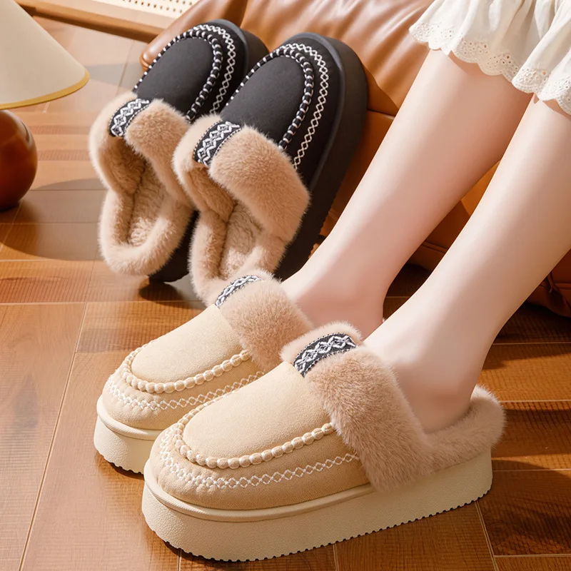 الشتاء منصة المرأة النعال المنزل الشقق رقيق الفاخرة مصمم أحذية امرأة عادية داخلي أنيق غامض الفراء الشرائح لينة وحيد #4