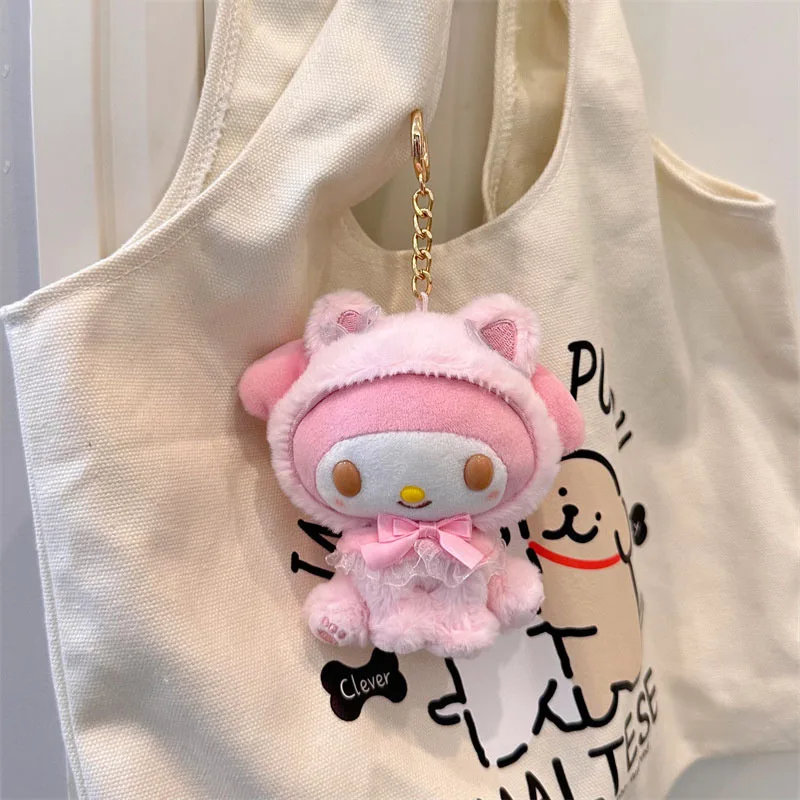 Sanrio-Llavero de Hello Kitty para niños, My Melody Kuromi, llavero de felpa Kawaii Cinnamoroll, llaveros de juguetes para niños, lindos regalos de pompón Purin