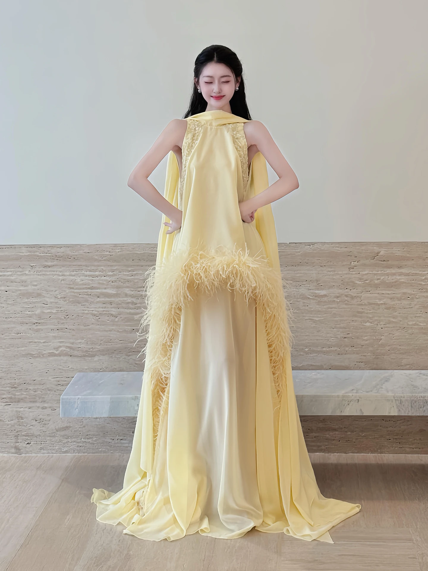 

Yellow Morning Robe Women's 2026 New Sweet Sle Wedding Dr Birthday Par Long Dr Fairy T Princ Bride-to-be Gown