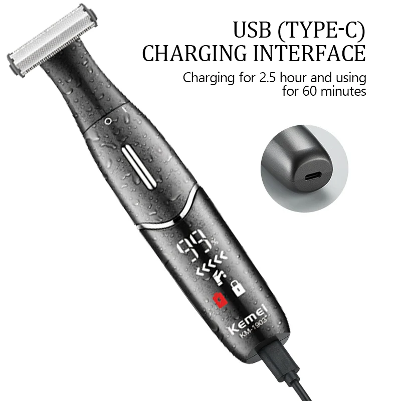 ماكينة حلاقة الشعر الكهربائية الخاصة للجنسين من Kemei KM-1903 مع شاشة LCD - جهاز إزالة شعر الجسم بالكامل في واحد