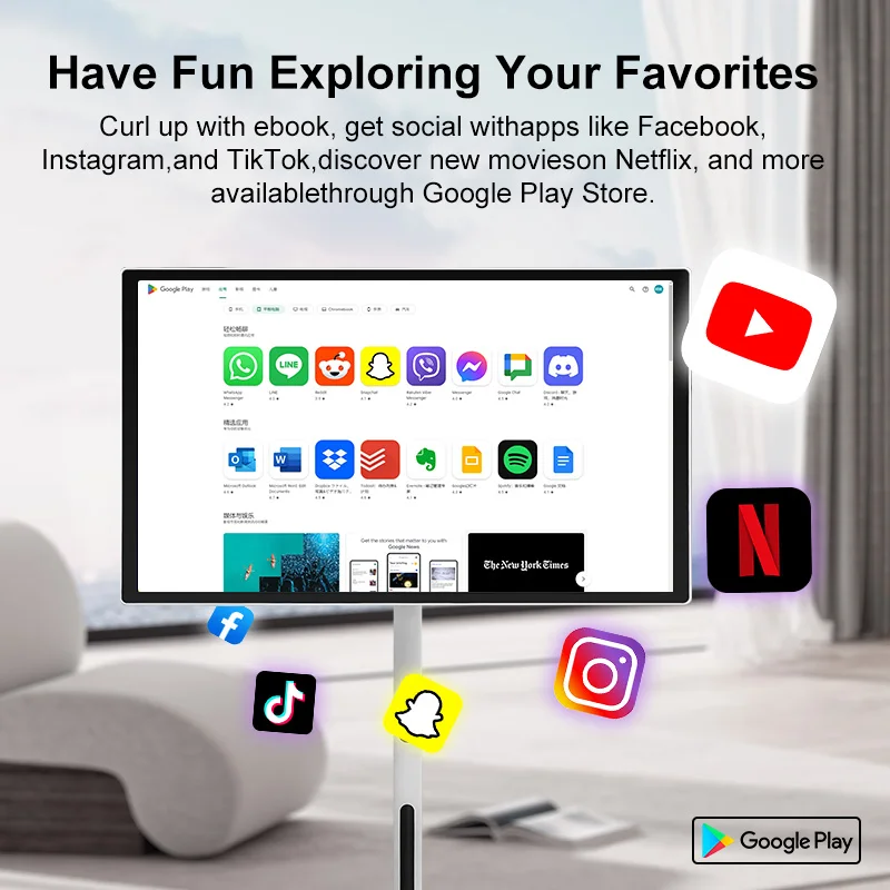 Draagbare HD Smart TV met ingebouwde batterij en camera in wit