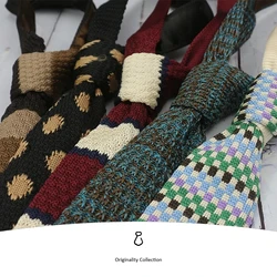 5.5CM Fashion Knitted Ties For Men Navy Brown Striped Neckties College Student Narrow Design Woven Cravat Plaid Shirt Accessory