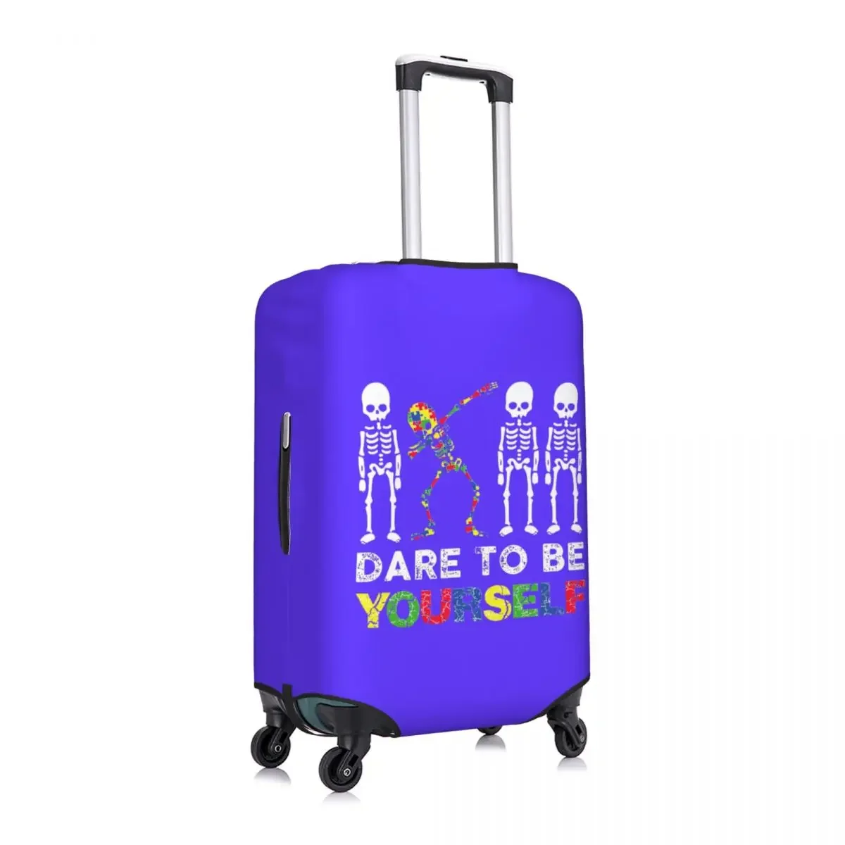 Dare To Be Yourself Skeleton Dabbing Autism Awareness Luggage Cover Elastic Travel Suitcase Protective Covers Fits 18-32 Inch