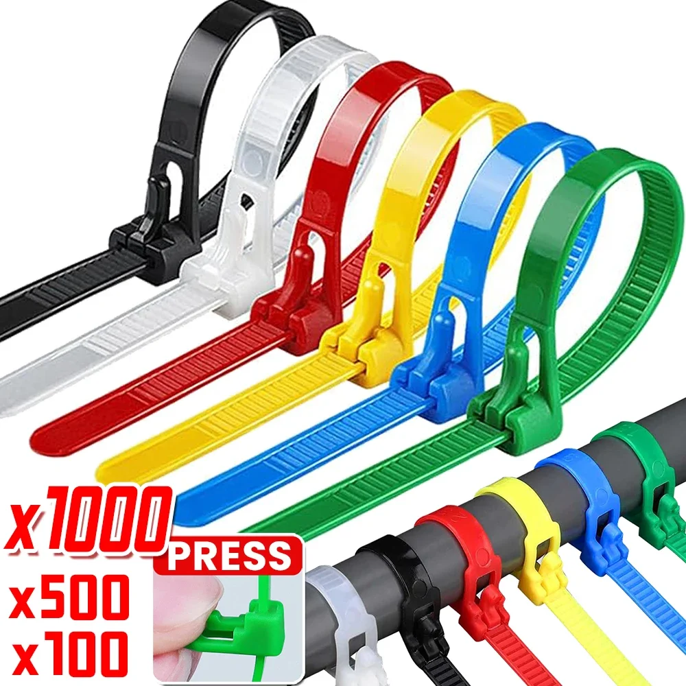 New Nylon Cable Ties Colorful Releasable Self-locking Reusable Zip Ties Adjustable Loose Slipknot Binder Lock Straps Organizer