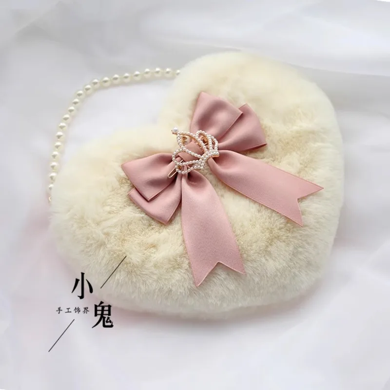 

Lolita Bow Lace Shoulder Bag for Girl Pearl Jk Kawaii New Trend Purse Gentle Female Top-handle bags Designer Crossbody Bag