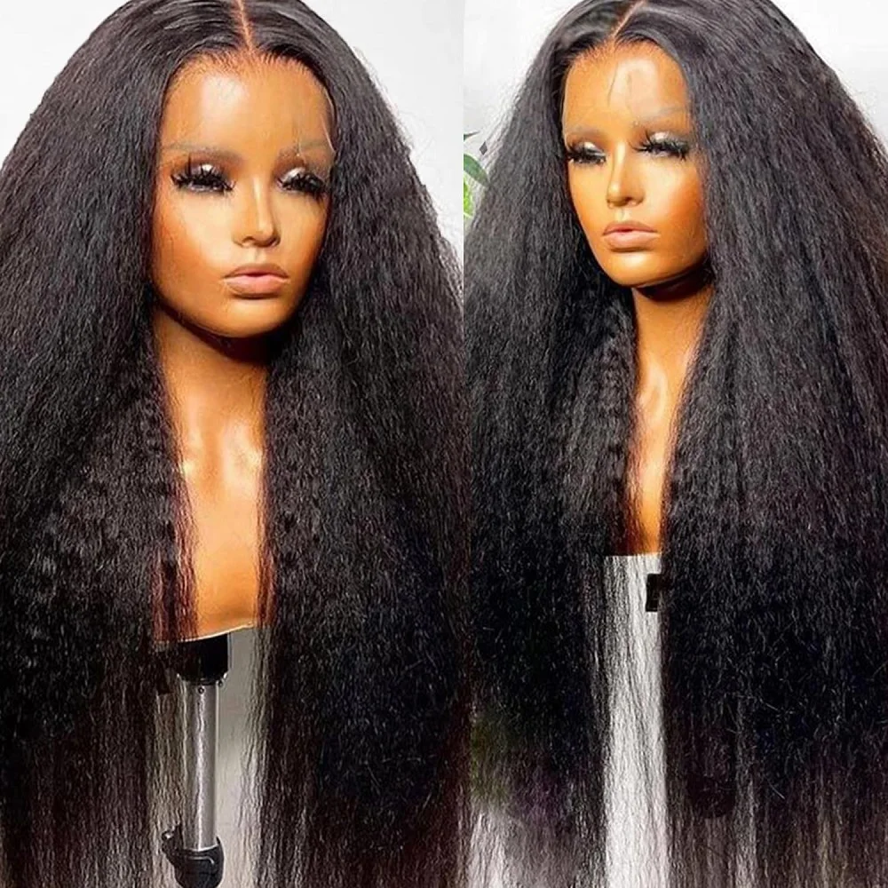 

Mongolian Yaki Straight Glueless Wig 6x4 HD Lace Pre Cut Pre Plucked Invisible Knots Kinky Straight Human Hair Lace Front Wigs