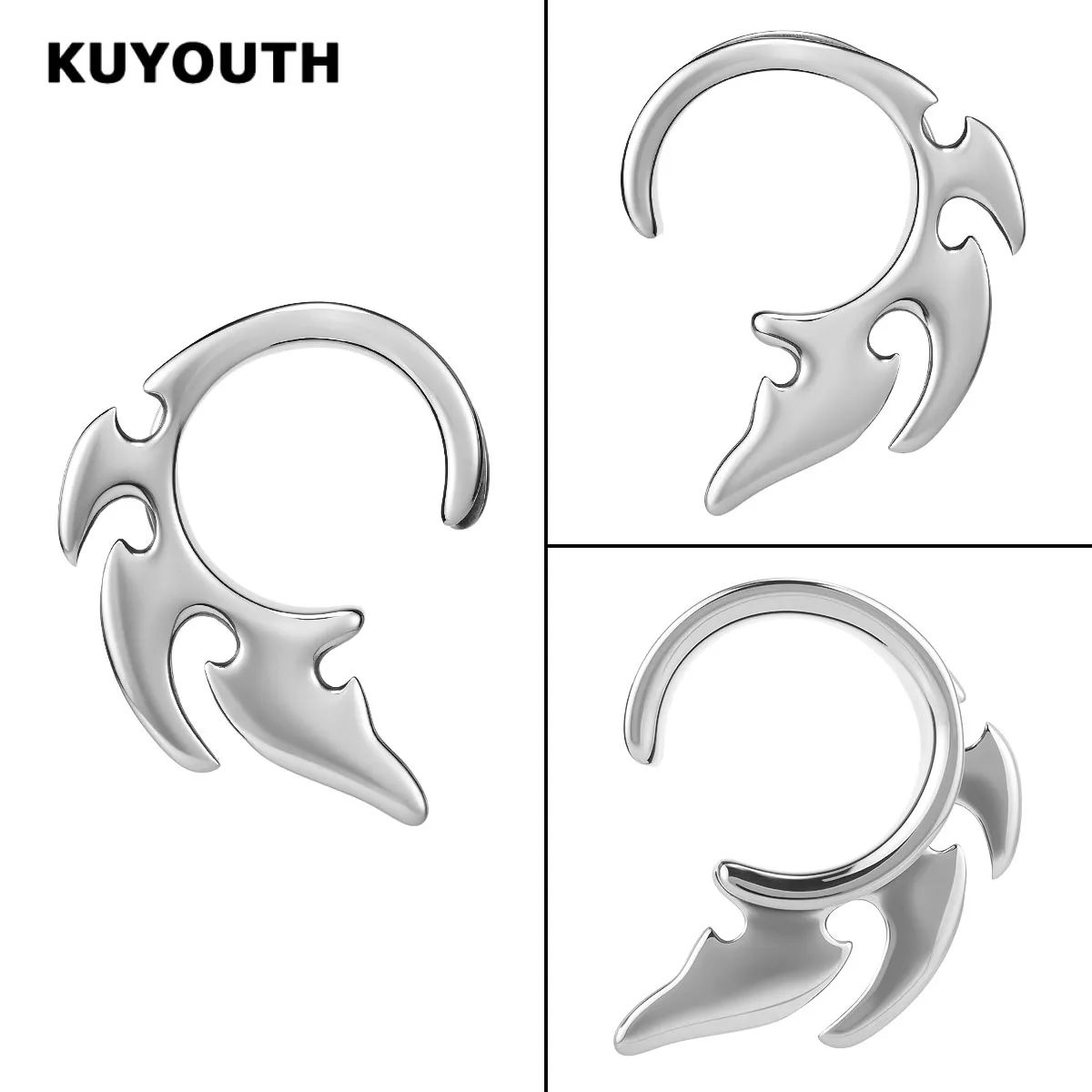 KUYOUTH Hypoallergenic 316L Stainless Steel Flame Ear Hanger Plugs Gauges Gothic Ear Tunnel Stretcher Body Piercing Jewelry