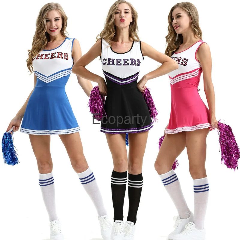 Nuove donne Cheerleader Cosplay Costume scuola ragazze estate Sexy manica corta Cheerleading uniforme vestito signora costumi di Halloween