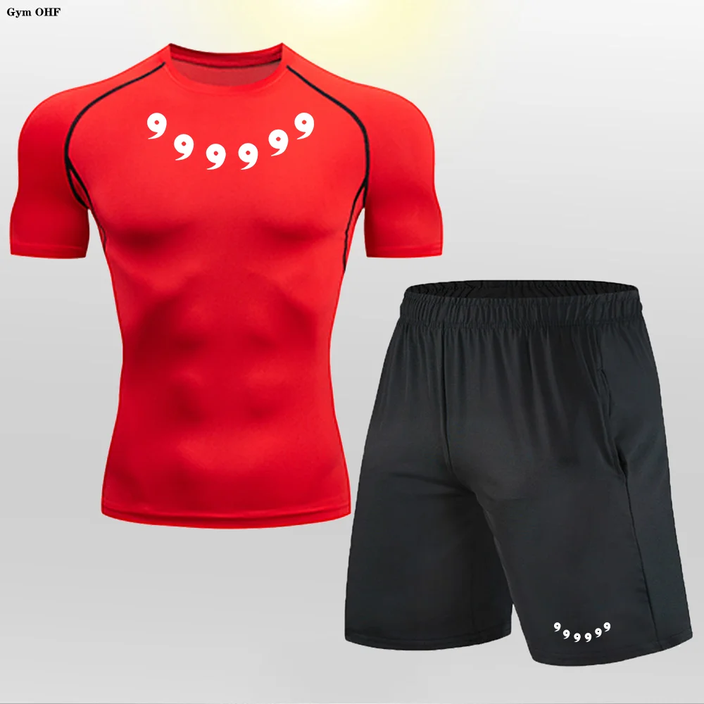 Treinamento básico masculino wicking suor manga curta conjunto de secagem rápida design verão roupas esportivas fitness apertado correndo fino terno pista