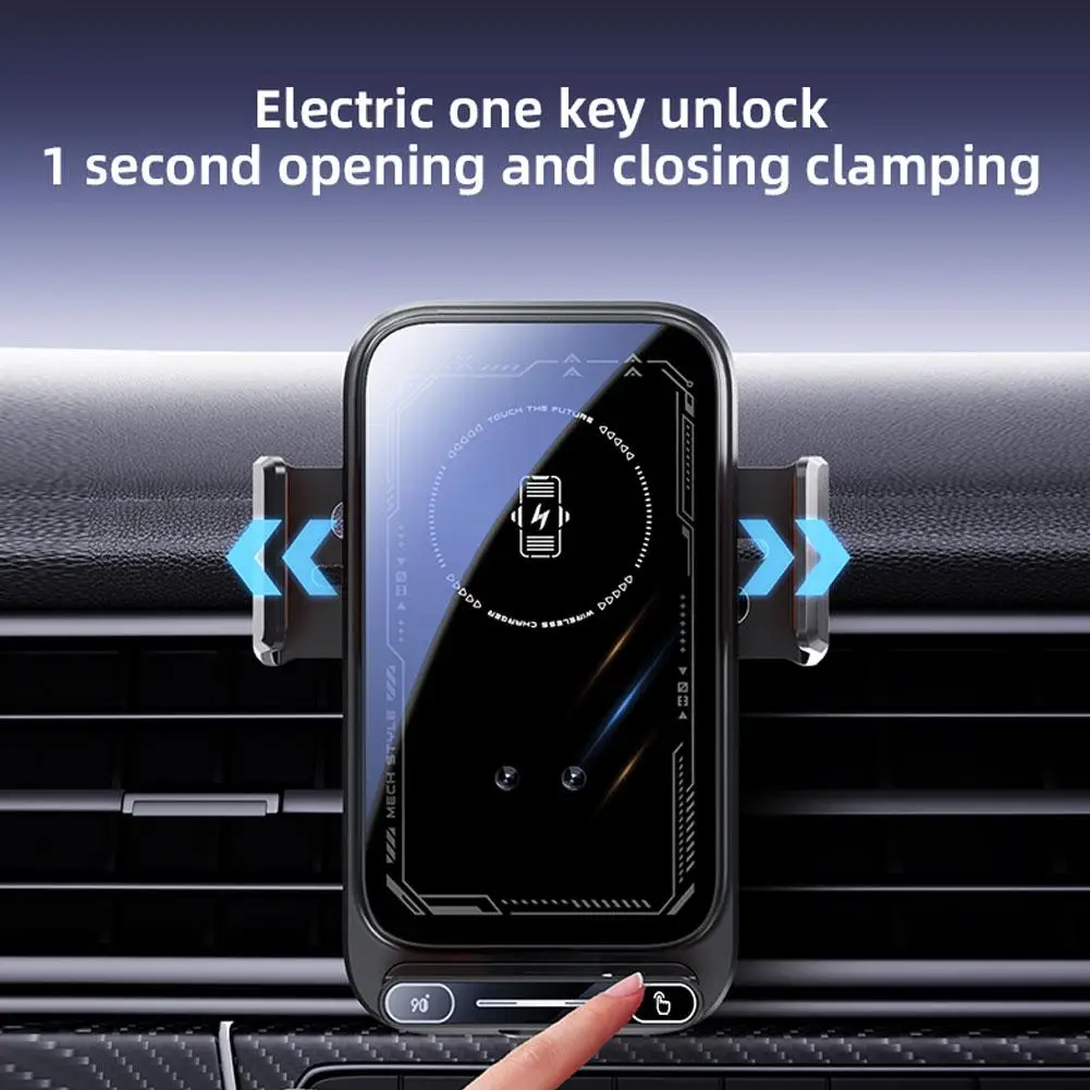 Auto Sensing Car Phone Holder15W Wireless & Wired Charger Auto Open/Close One-Touch Electric Release & Rotation For Safe Dr F6F8