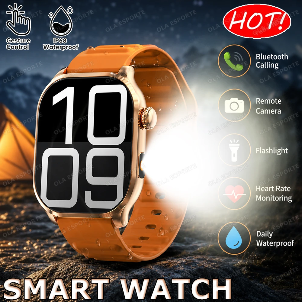 Ola Esporte Outdoor Flashlight Smart Watch Heart Rate Bluetooth Call Smart Island Remote Camera Waterproof Smartwatches NEW 2026