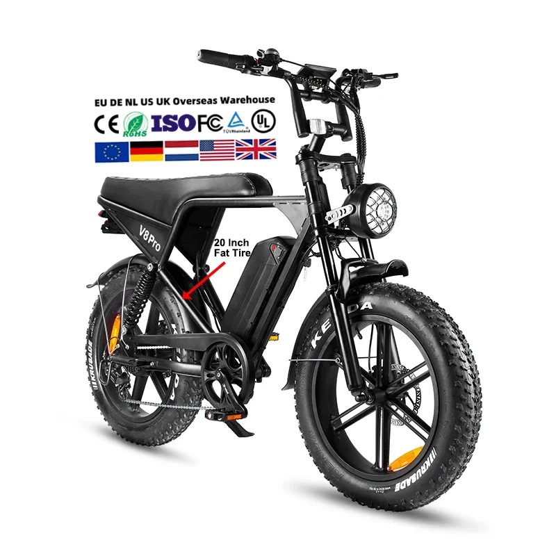 

Electric Bike Adults 20 Fat Tire Electric Mountain Bike With 1000w 48V 15Ah Battery 25MPH E-Bike 7 Speed E-Bicycles V8 Pro
