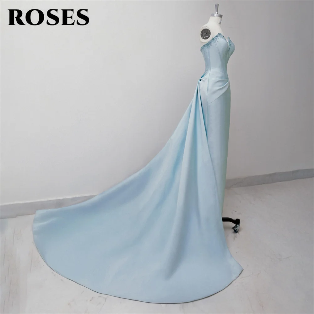 ROSES Sky Blue Party Dress Sweetheart Sleeveless Evening Dress Beading On Chest Party Gown Prom Gown for Women Customized