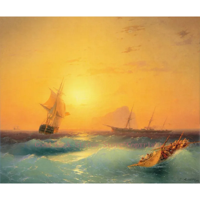 

TOP ART # Russian Ivan Aivazovsky Sea seascape Sailboat ocean wave art print painting on canvas --24 inches large --Good quality