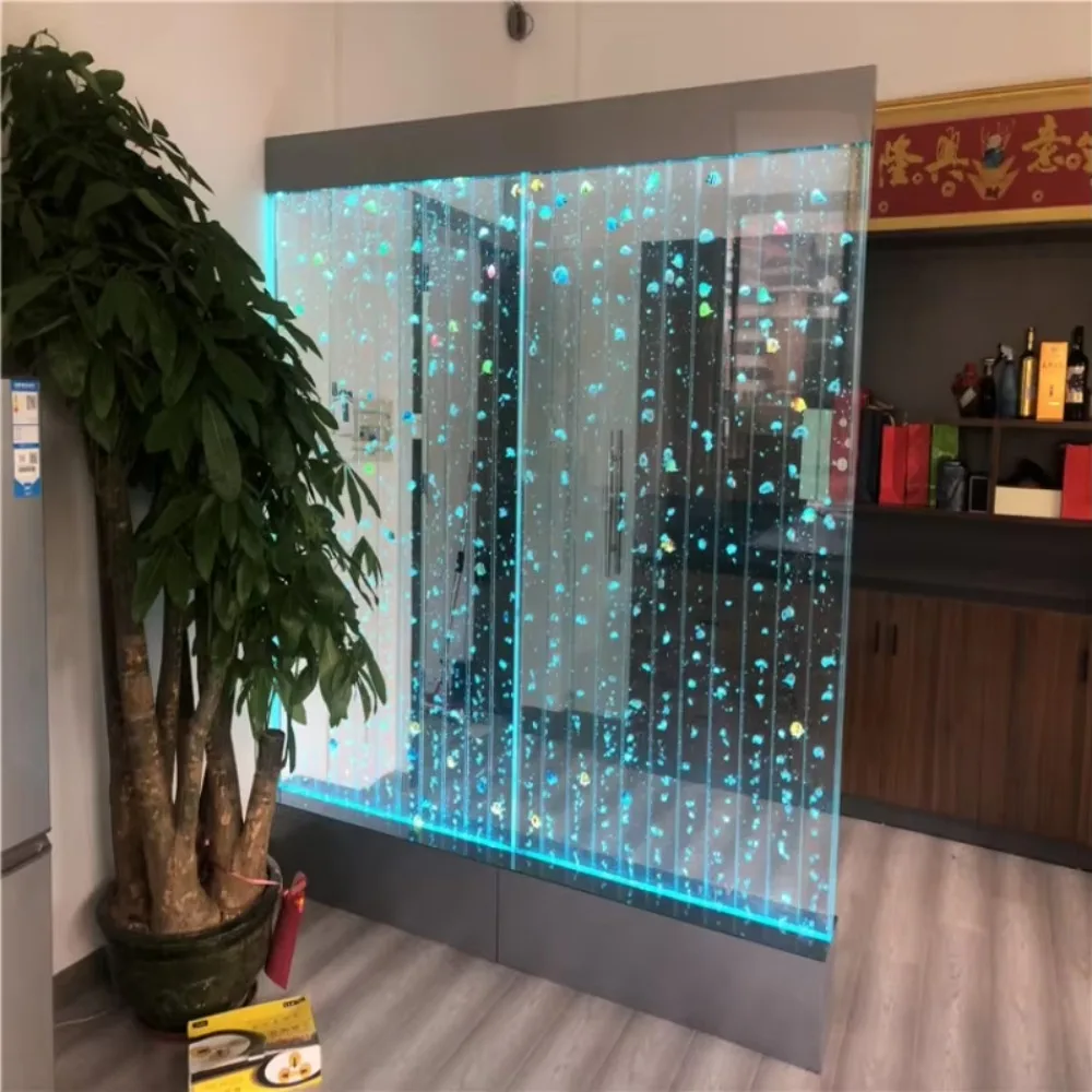 Modern Standing LED Acrylic Bubble Wall Aquarium Water Panel, Living Room Bedroom Floor Wall Mount Decor Customizable Size