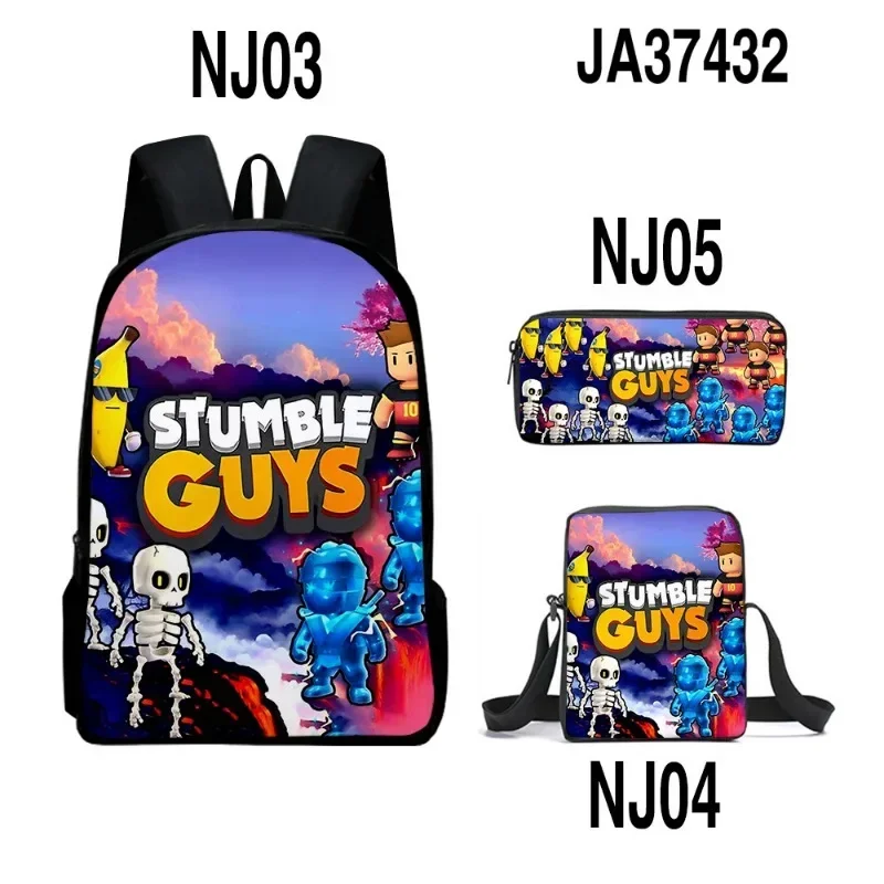 Gifts Stumble Guys Crash Party School Bag Kids Backpack Lunch Bag Pencil Bag Kawaii Cartoon  Mochila Children\'s Backpack