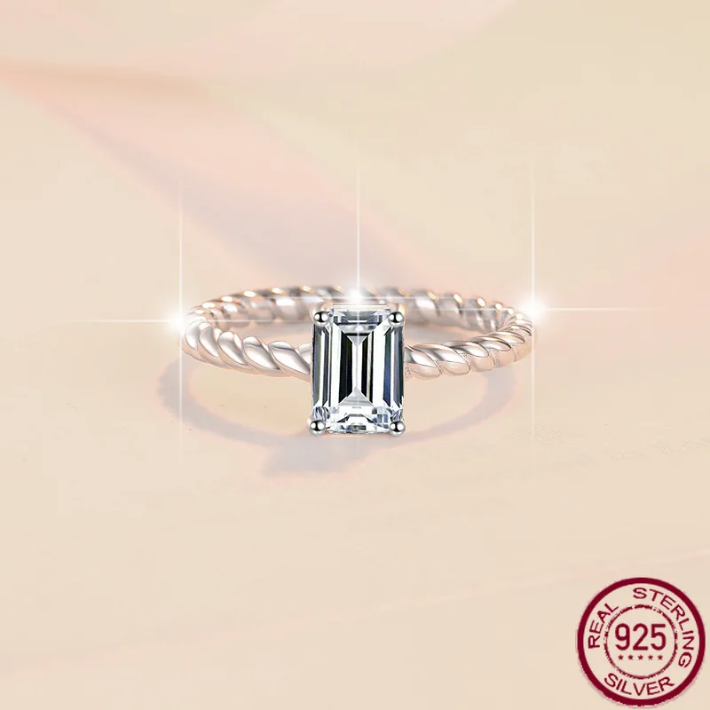 

New moissanite ring vine emerald cut 1 carat simple fashion versatile 925 silver jewelry wedding jewelry