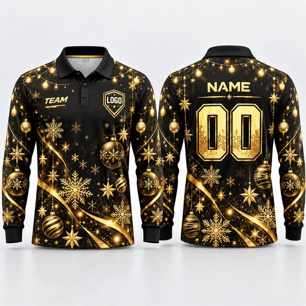 Custom Festive Event Long Sleeve Polo Shirt for Men Name Number Logo Print Polyester Personalized Uniform Casual Fashion