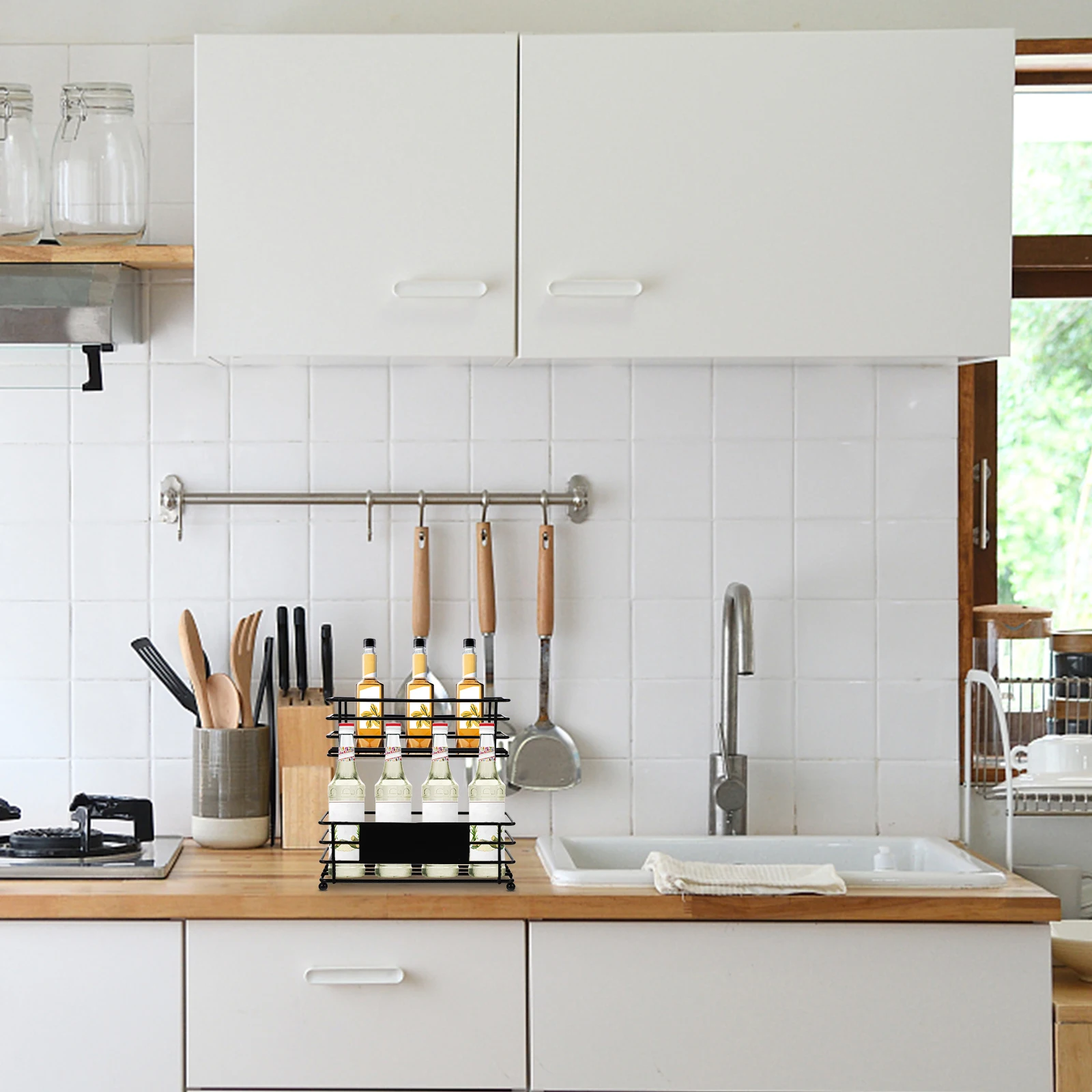 

Syrup Rack Bottle Storage Kitchen ganizer Double Layers Household Shelf Coffee Shop Racks Storage Solution Premium Material