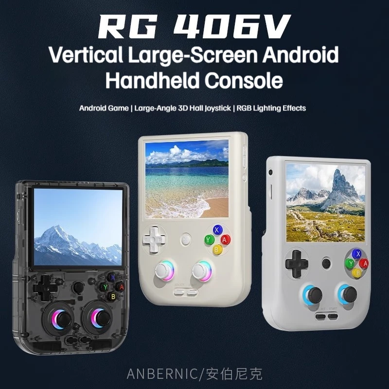 

ANBERNIC RG406V Retro Handheld Game Console Android13 Hall joystick RGB iridescent light ring 4" IPS HD Touch Screen Game Player