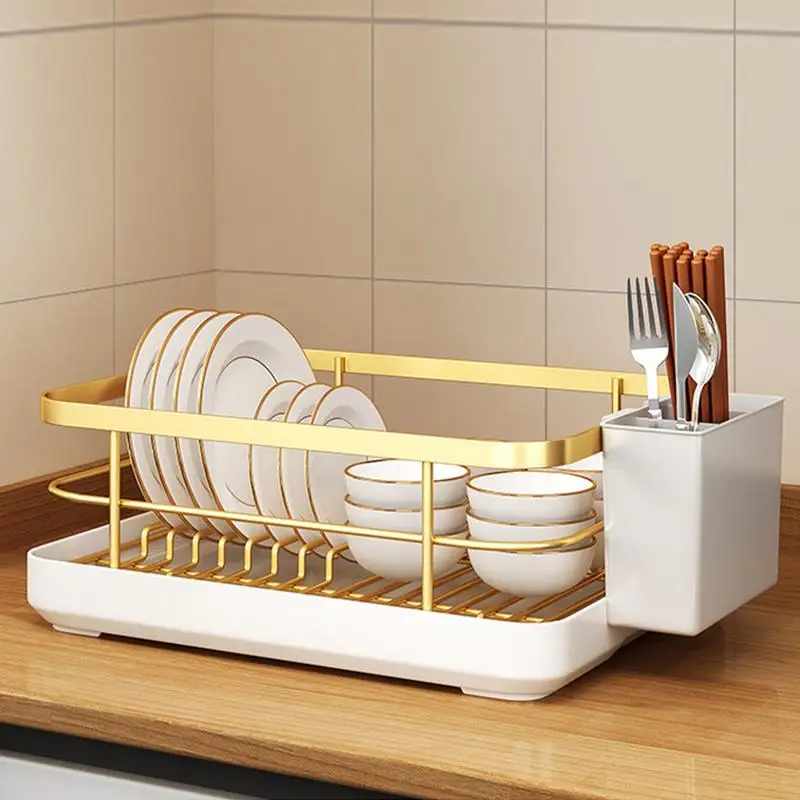 

Dish Drainer Rack Kitchen Organizer With Utensil Holder Drying Dish Rack With Drip Tray For Dishes Spoons Forks Chopsticks