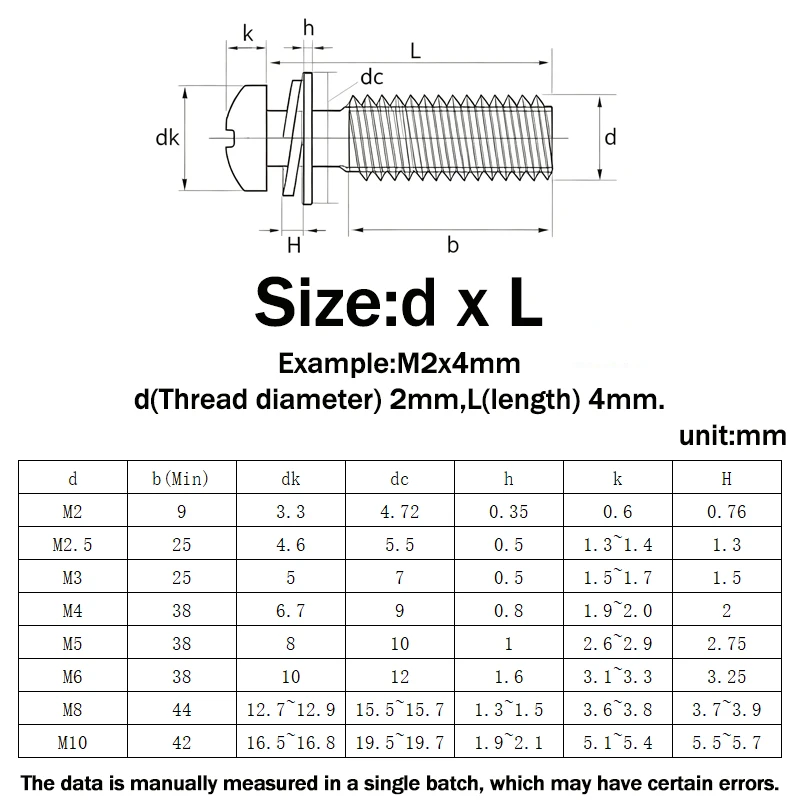 304 Stainless Steel Cross Recessed Pan Head Screw with Washer M2 M2.5 M3 M4 M5 M6 M8 M10 Three Combination Machine Sems Screw
