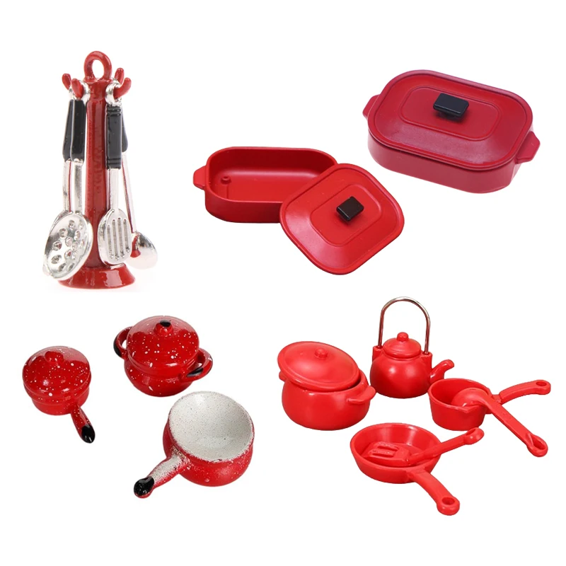 1Pcs/1Set Kids Toys 1:12 Dollhouse Miniature Soup Pot Spoon Pan Kettle Model Kitchen Cookware Accessories DIY Decoration