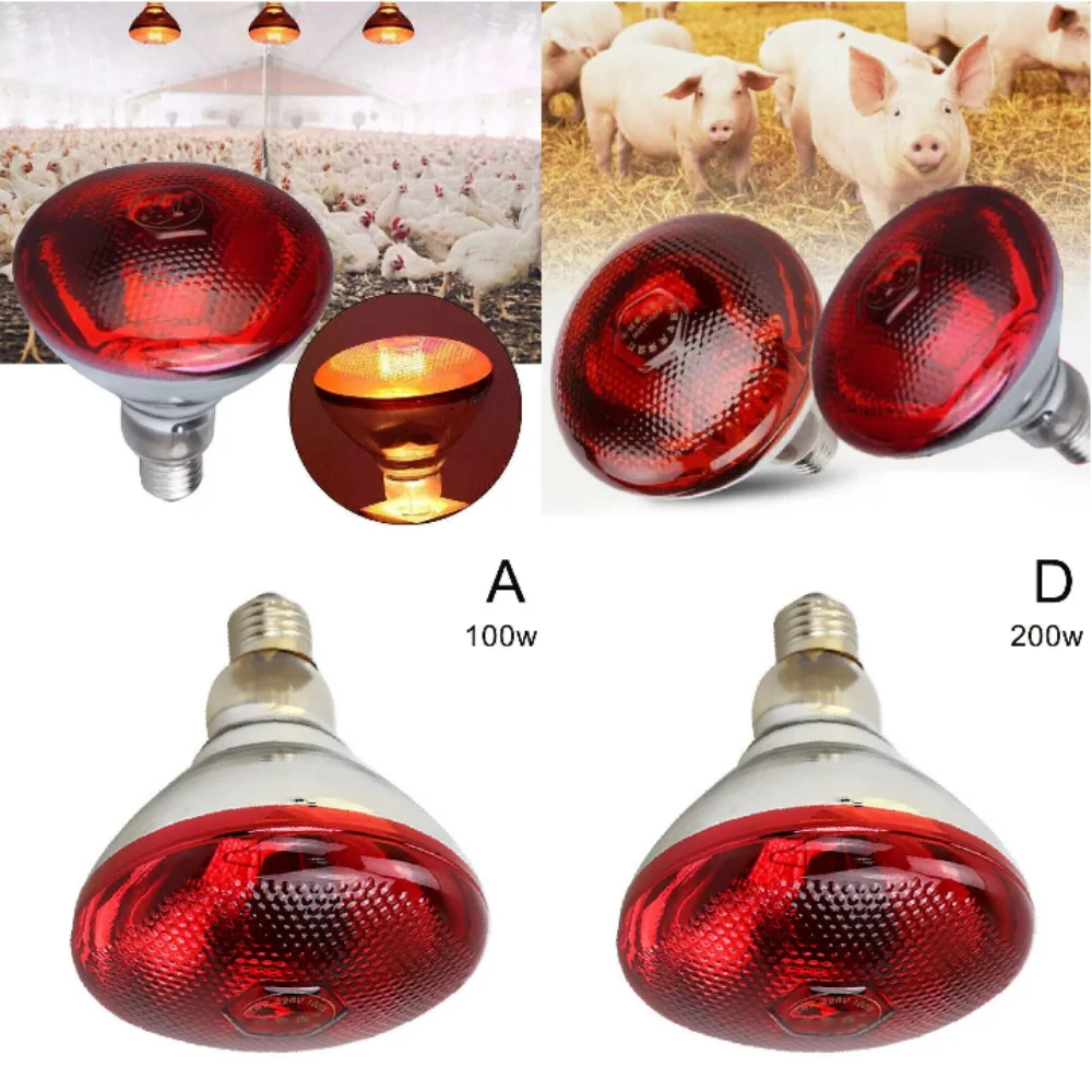 Lámpara de Calor Infrarroja E27 220V 100-275 Watts para Cría de Aves, Pollitos, Cachorros y Lechones