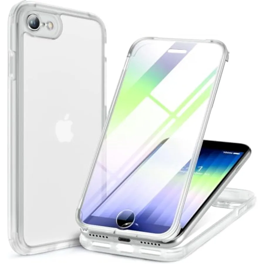 

for iPhone SE Phone Case 3rd/2nd Generation 2022 2020 Full-Body with Built-in Glass Screen Protector, Heavy Duty 360° Protectiv