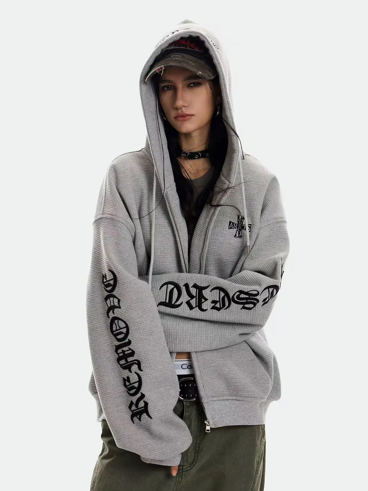 Streetwear Letter Embroidered Oversized Loose Zip Up Hoodie Men and Women Harajuku Hip Hop Thickened Jacket Sweatshirt Hoodies