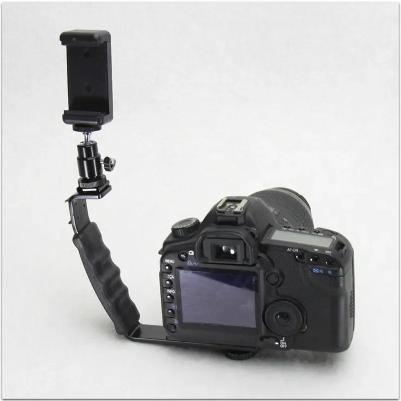 حامل ميكروفون عالمي بمقبض كاميرا على شكل حرف L مع حاملين للأحذية الساخنة لـ Zhiyun Smooth Q/3/DJI Osmo/Rode Videomicro
