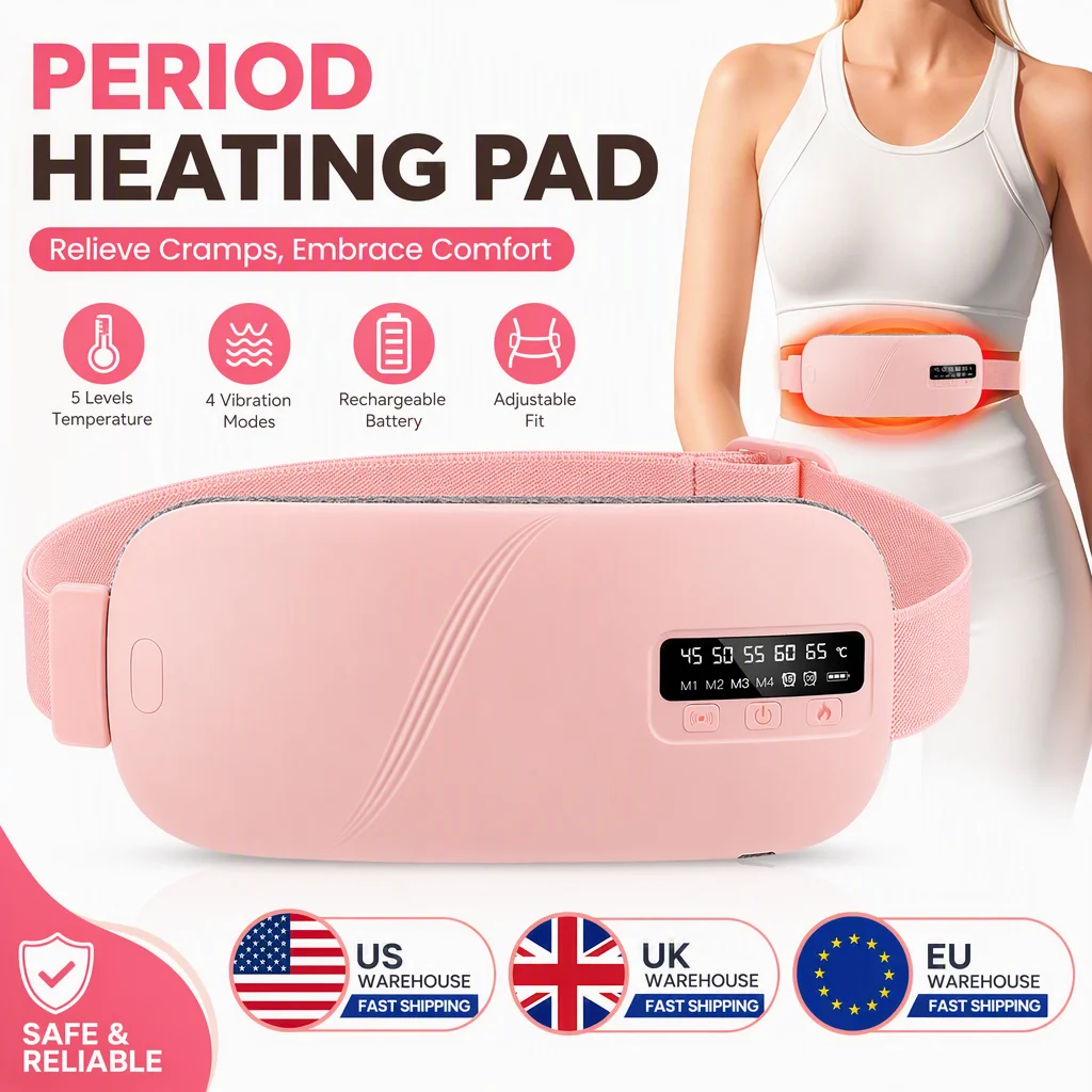 Electric Heated Abdominal Massage Belt, 5 Heat Levels 4 Vibration Modes Smart Timer, Rechargeable Warm Belt for Women Comfort