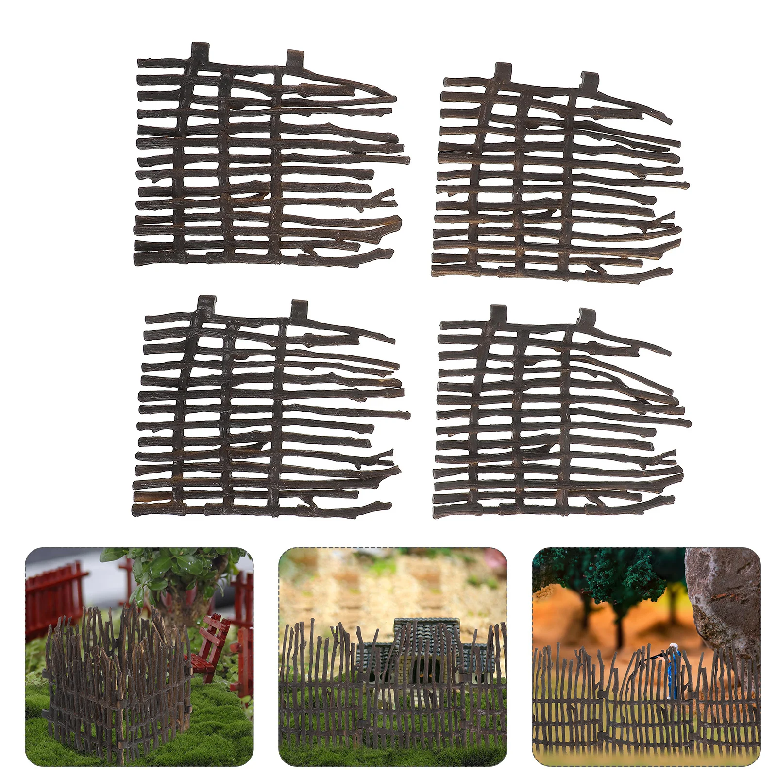 

4pcs Miniature Fence For Crafts Fairy Garden Diy Gate Micro Landscape Ornament Set Dollhouse Mini Wood Picket Fence Panels