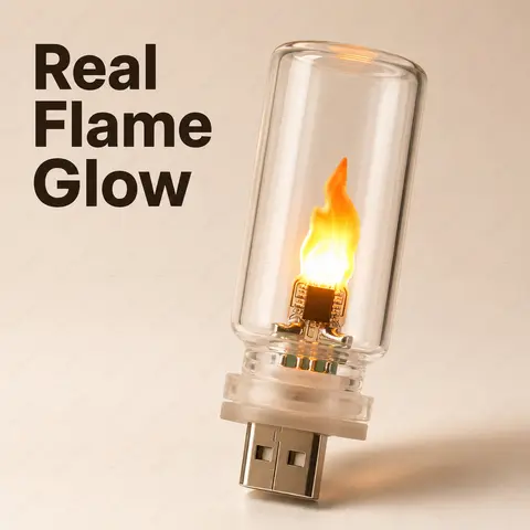 USB LED Flame Night Light Flickering Candle Lamp Frosted Clear Glass Simulated Fire for Car Home Room Laptop PC Decor