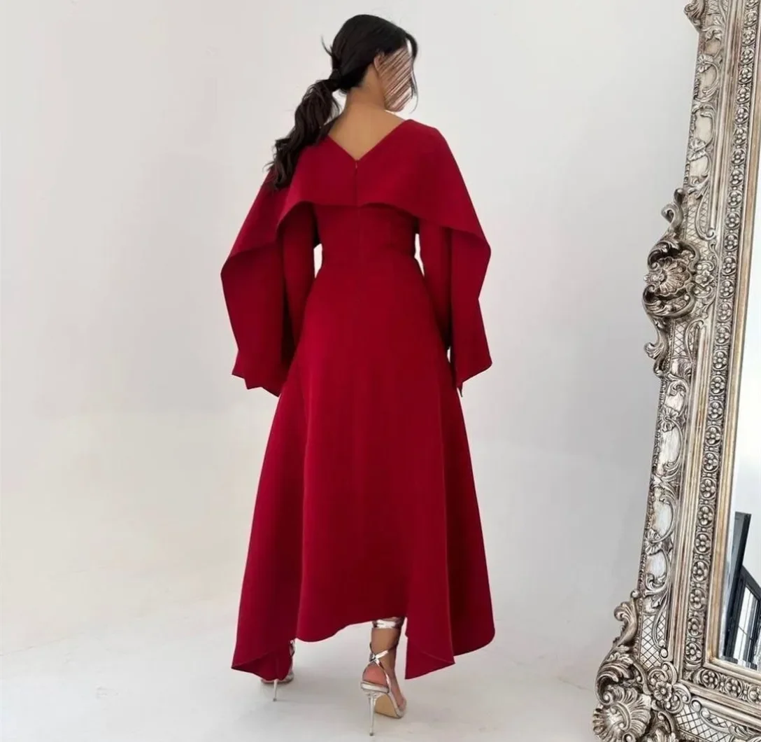 Customized Elegant Burgundy Evening Dresses A-Line Boat Neck Middle East Asymmetrical Prom Dress Party Dresses for Women 2024 Sa