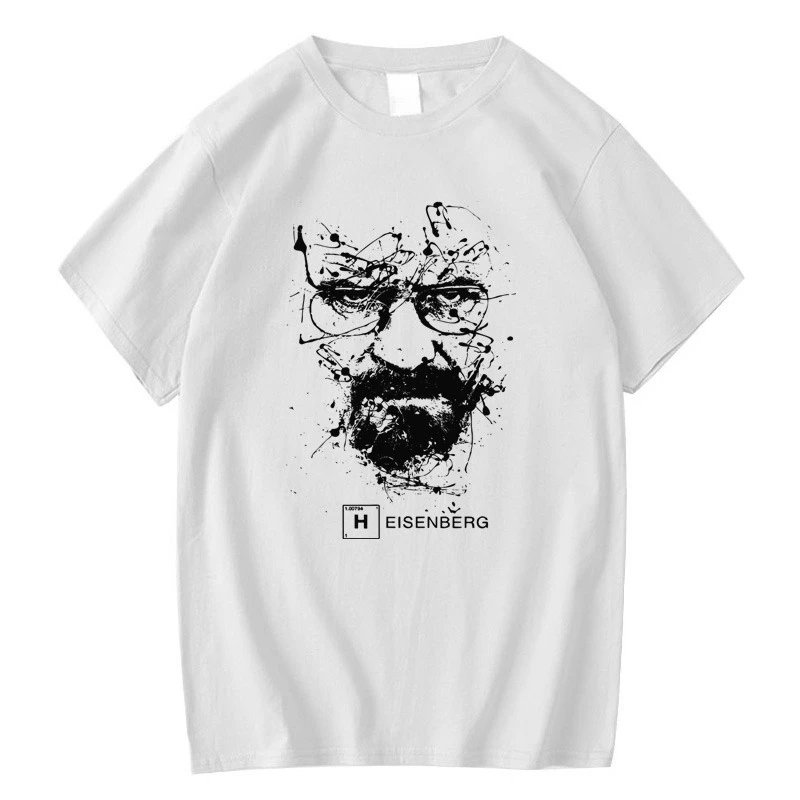 Men's High-Quality Pure Cotton Casual T-Shirt, Trendy Short Sleeve Tops with Heisenberg Print from TV Series Breaking Bad