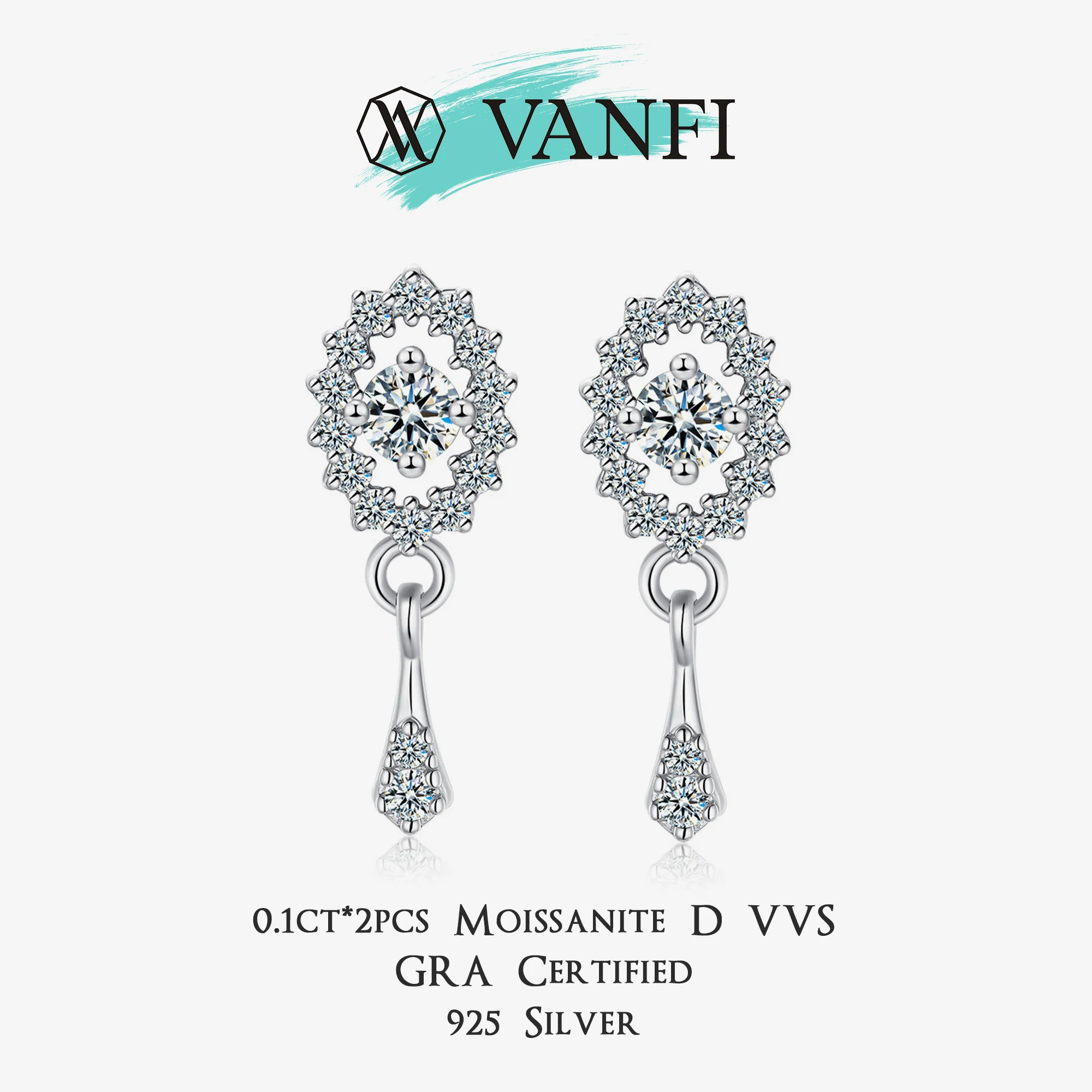 

Kfvanfi Moissanite 925 Sterling Silver Women's Flower Drop Earrings White Gold Plated Luxury High Quality Wedding Party Earrings