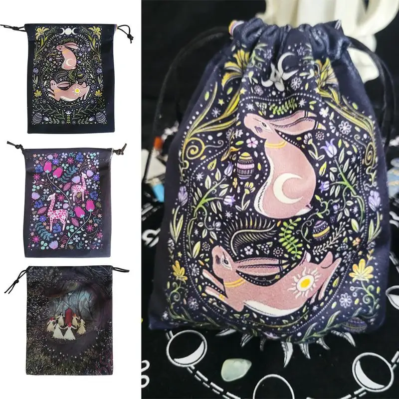 Tarot Card Storage Bag Drawstring Style Tarot Card Holder Pouch With Digital Print Pattern Jewelry Pouch Game Cards Dice Bag