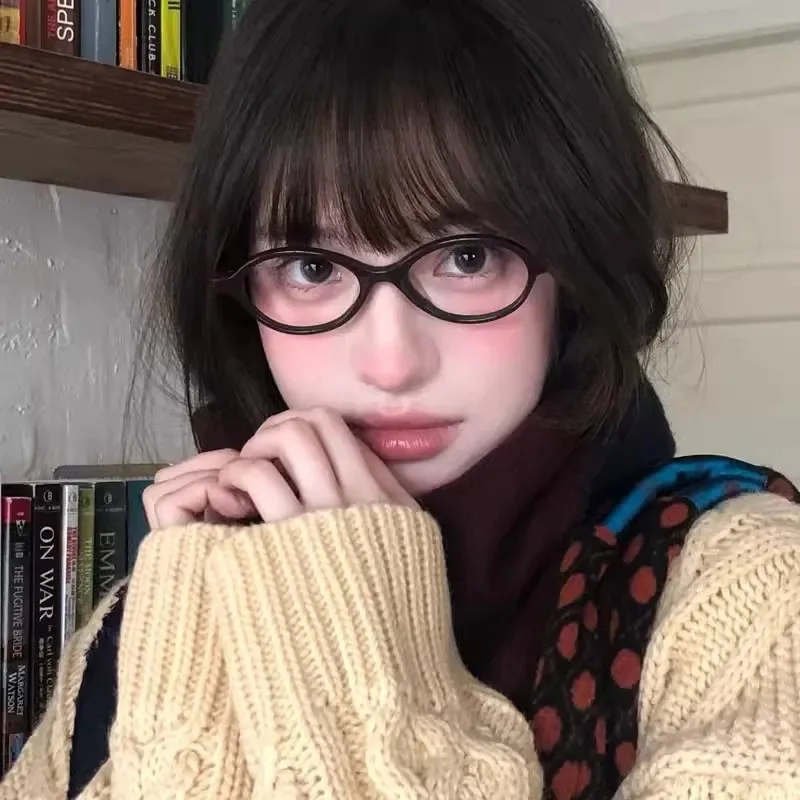 خمر Y2K ليوبارد إطار بيضاوي نظارات أسود أبيض الحلو القراءة الكمبيوتر مكافحة الضوء الأزرق النظارات نظارات حديثة الطراز الفتيات الهدايا