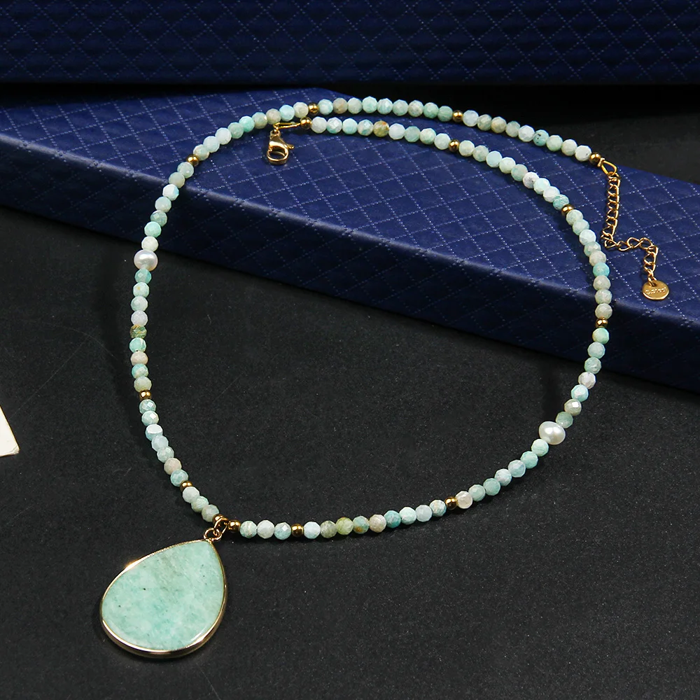 Ожерелье из бисера Boho Tianhe с каменной огранкой, ожерелье из нерегулярного пресноводного жемчуга, ожерелье с подвеской в виде капли воды из натурального камня