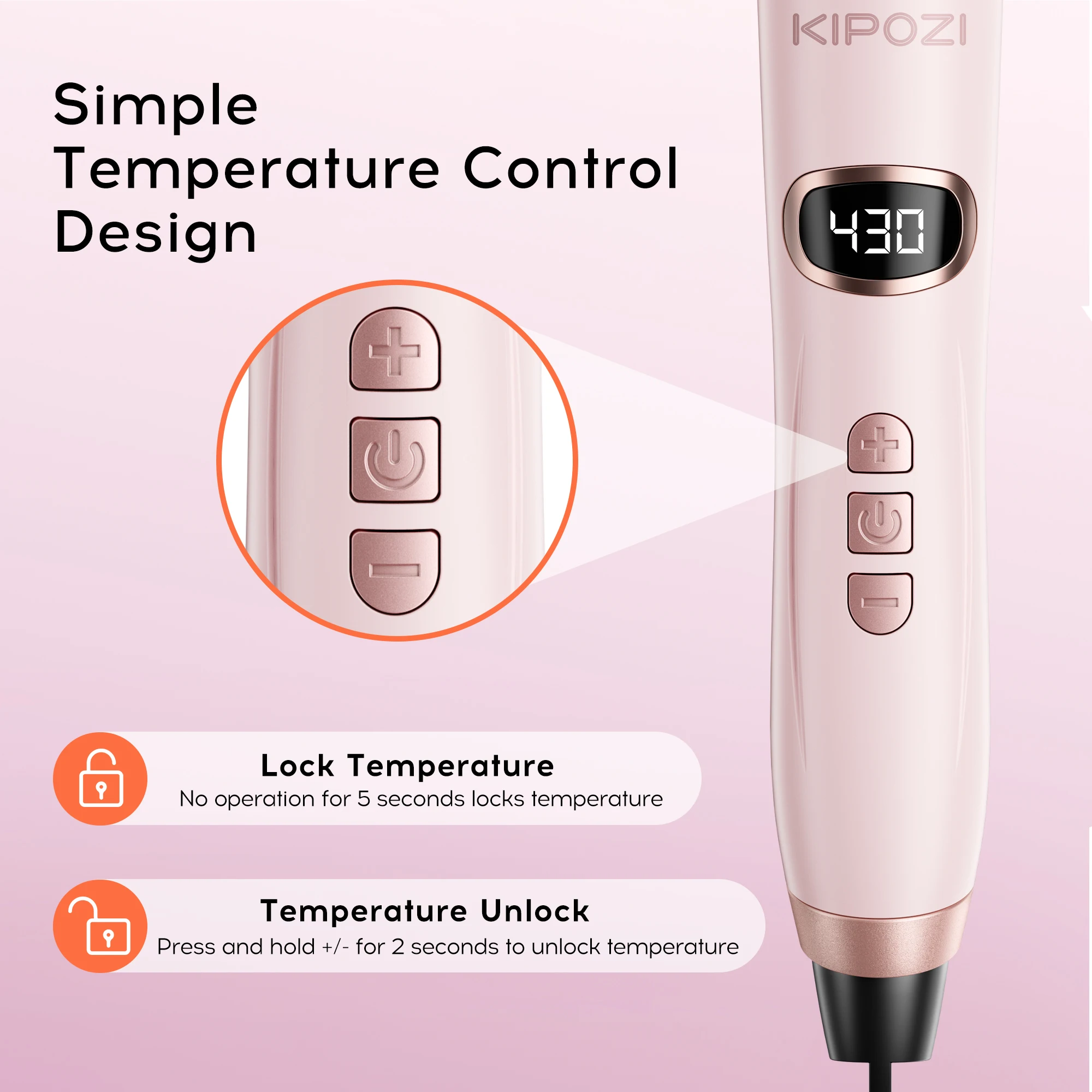 KIPOZI الوردي ساكورا التورمالين السيراميك مجفف الشعر 1.5 بوصة فرشاة مستديرة تفجير دفعة الجهد المزدوج 5 إعدادات درجة الحرارة أقل السد