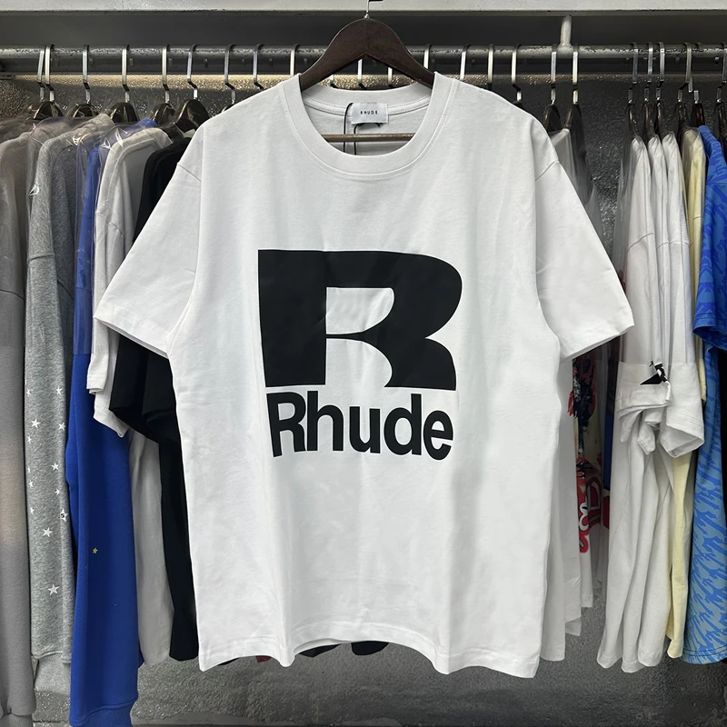 Real Photo RHUDE T-shirt High Quality Letter Print Short Sleeve Summer Men Women Casual Top Tee
