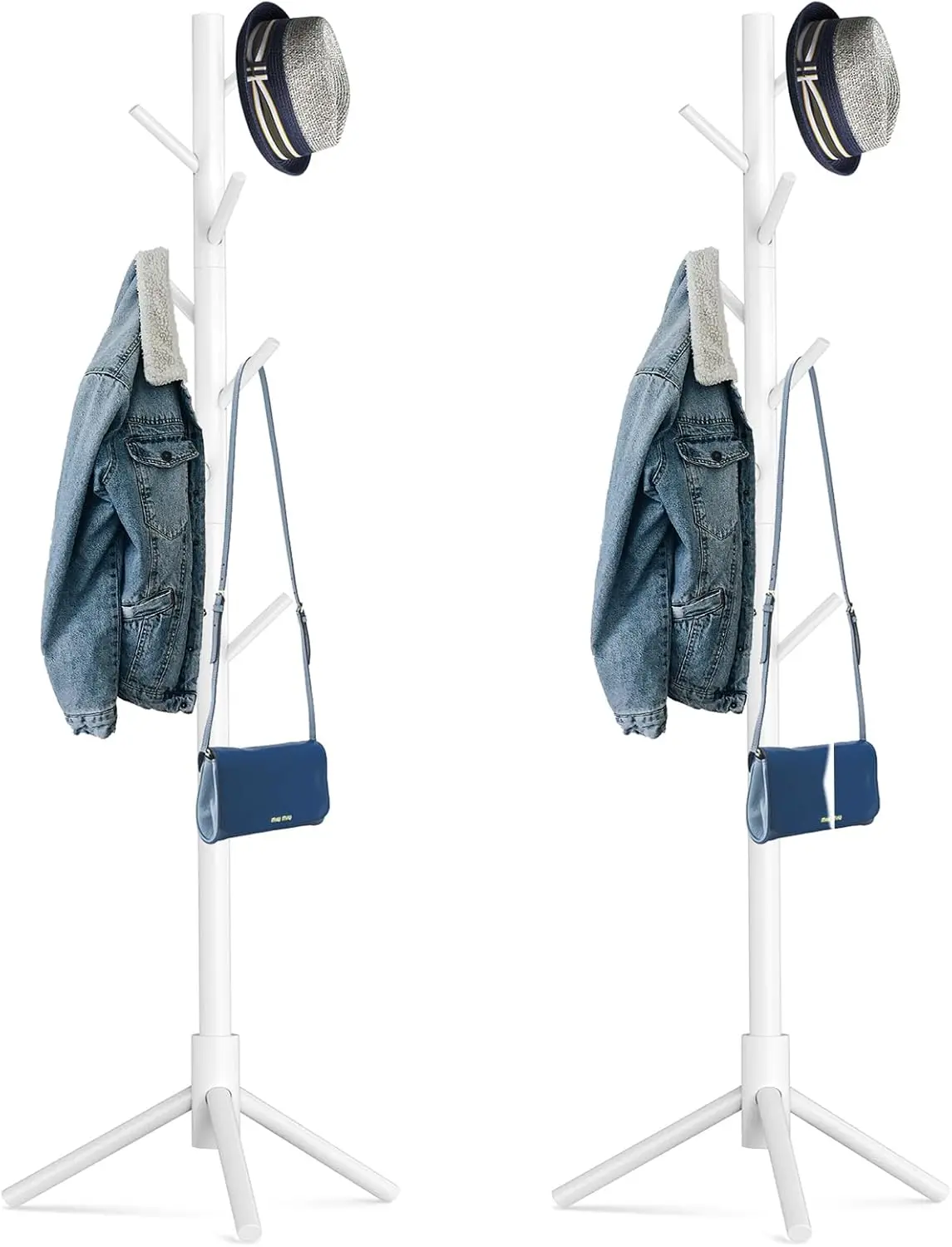 

Регулируемая деревянная вешалка для одежды с 8 крючками, напольный органайзер для прихожей для сумок и головных уборов, 2 шт.