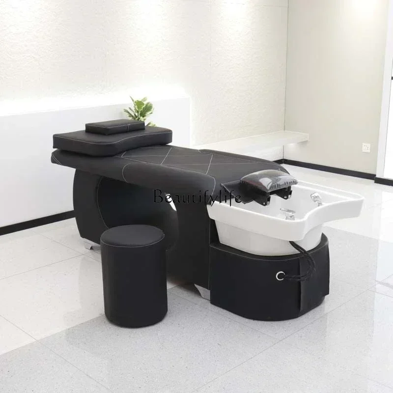 

New High-End Barber Shop Shampoo Chair Lying Completely Ceramic Basin Head Treatment Fumigation Thai Shampoo Chair