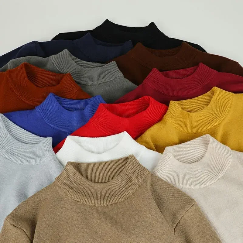 

Новые мужские пуловеры с воротником-стойкой, термосвитер со средним вырезом, осень-зима, минималистичные универсальные базовые вязаные свитера, мужские